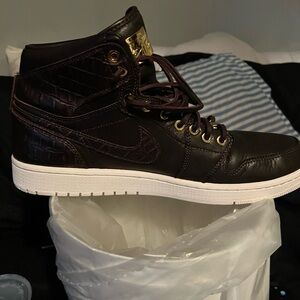 Black and Gold High-Top Sneakers with Textured Finish